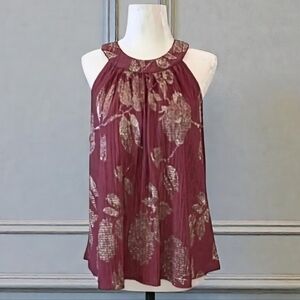 Anthropologie Feather Bone Metallic Rose Halter Top